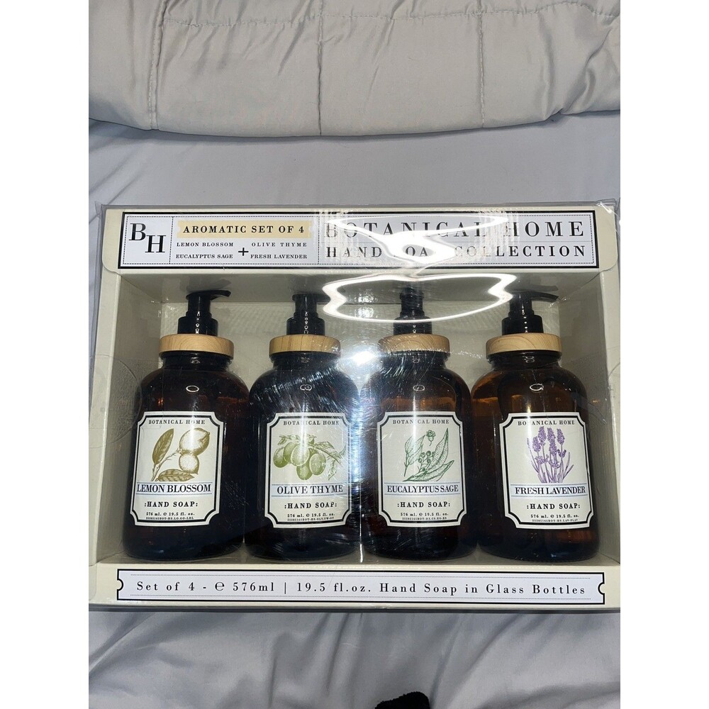 Botanical Home Hand Soap Set 4 PC Olive Thyme, Eucalyptus Sage, Lemon, Lavender